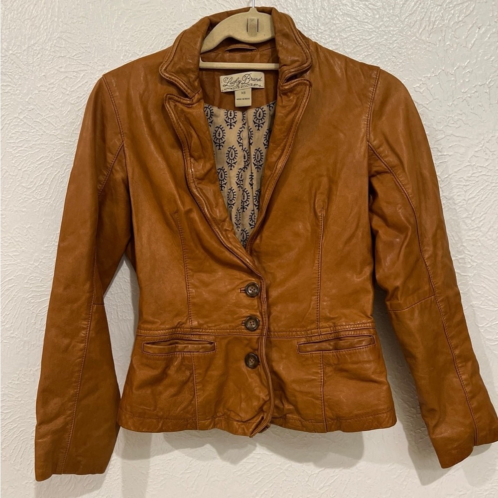 Lucky Brand XS Beautiful Cognac Fitted Lamb Leather!